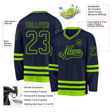 Load image into Gallery viewer, Custom Navy Neon Green Hockey Jersey
