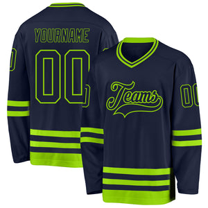 Custom Navy Neon Green Hockey Jersey