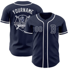 Load image into Gallery viewer, Custom Navy White Authentic Baseball Jersey
