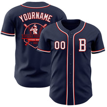 Load image into Gallery viewer, Custom Navy White-Red Authentic Baseball Jersey
