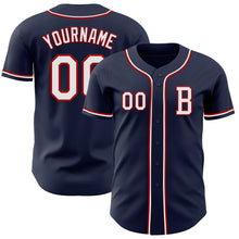 Load image into Gallery viewer, Custom Navy White-Red Authentic Baseball Jersey
