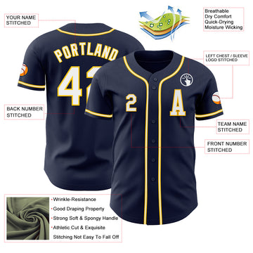 Custom Navy White-Yellow Authentic Baseball Jersey