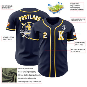 Custom Navy White-Yellow Authentic Baseball Jersey