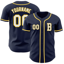 Load image into Gallery viewer, Custom Navy White-Yellow Authentic Baseball Jersey
