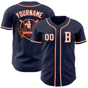 Custom Navy White-Orange Authentic Baseball Jersey