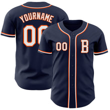 Load image into Gallery viewer, Custom Navy White-Orange Authentic Baseball Jersey
