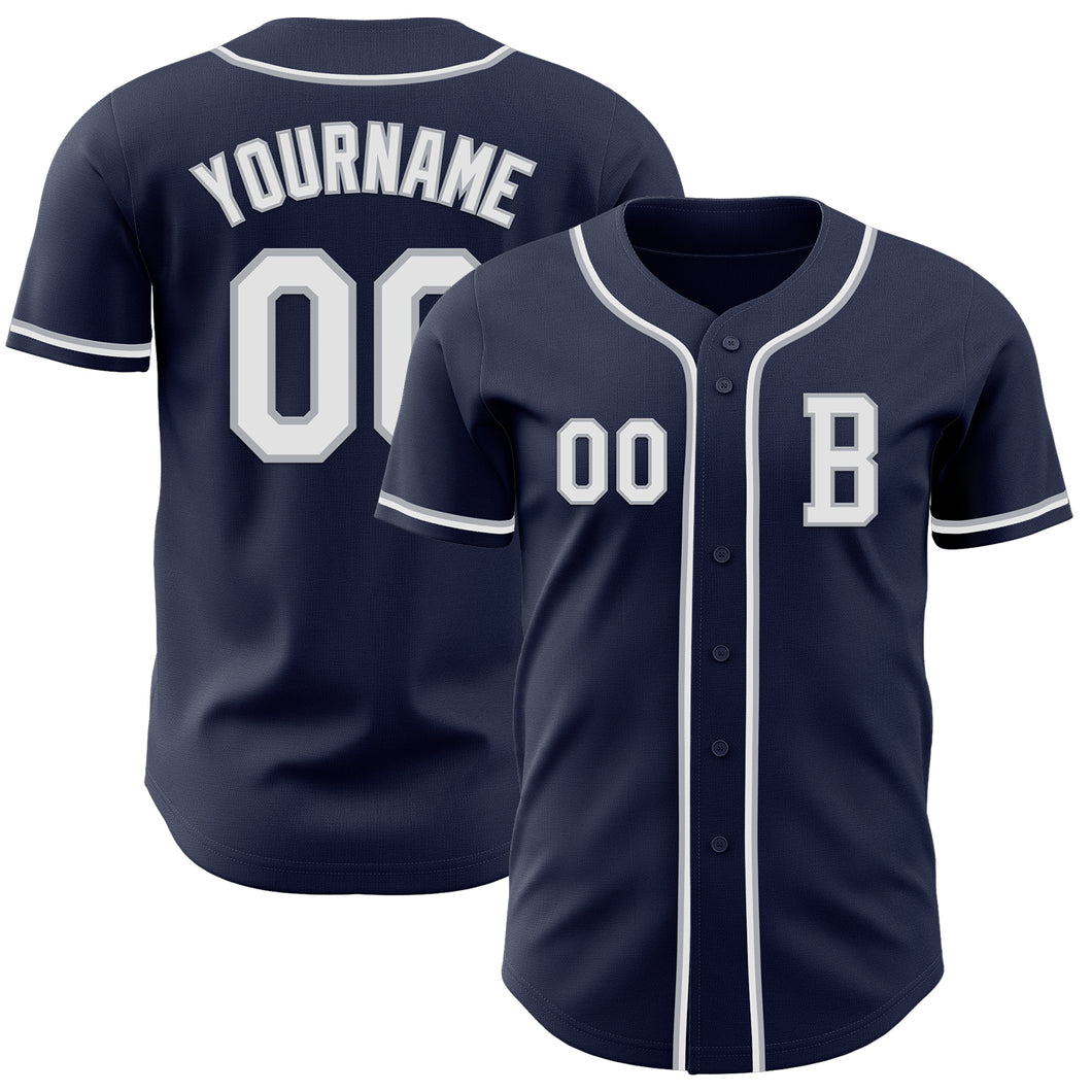 Custom Navy White-Gray Authentic Baseball Jersey