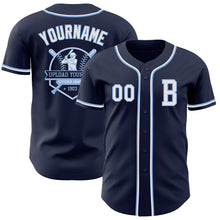 Load image into Gallery viewer, Custom Navy White-Light Blue Authentic Baseball Jersey
