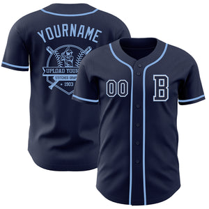 Custom Navy White-Light Blue Authentic Baseball Jersey