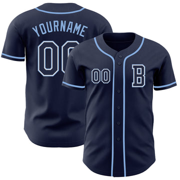 Custom Navy White-Light Blue Authentic Baseball Jersey