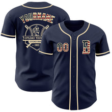 Charger l&#39;image dans la galerie, Custom Navy Vintage USA Flag-Cream Authentic Baseball Jersey
