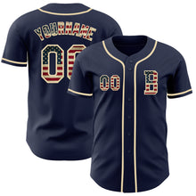 Charger l&#39;image dans la galerie, Custom Navy Vintage USA Flag-Cream Authentic Baseball Jersey
