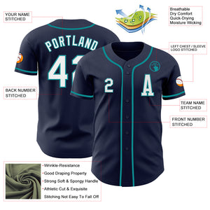 Custom Navy White-Teal Authentic Baseball Jersey