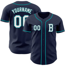 Charger l&#39;image dans la galerie, Custom Navy White-Teal Authentic Baseball Jersey
