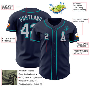 Custom Navy Gray-Teal Authentic Baseball Jersey