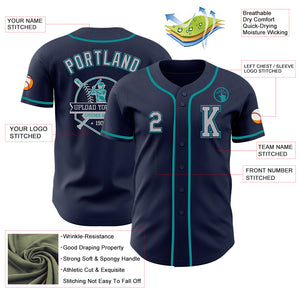 Custom Navy Gray-Teal Authentic Baseball Jersey