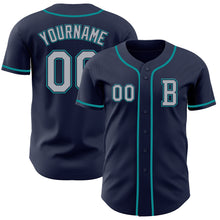 Laden Sie das Bild in den Galerie-Viewer, Custom Navy Gray-Teal Authentic Baseball Jersey
