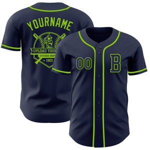 Custom Navy Neon Green Authentic Baseball Jersey