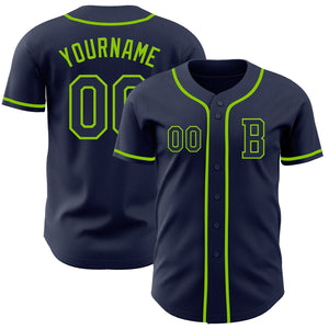 Custom Navy Neon Green Authentic Baseball Jersey