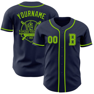 Custom Navy Neon Green Authentic Baseball Jersey