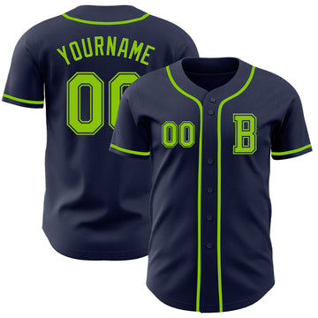 Custom Navy Neon Green Authentic Baseball Jersey