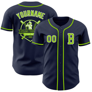 Custom Navy Neon Green-White Authentic Baseball Jersey