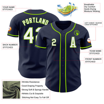 Custom Navy White-Neon Green Authentic Baseball Jersey