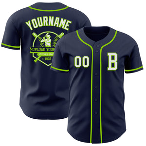 Custom Navy White-Neon Green Authentic Baseball Jersey