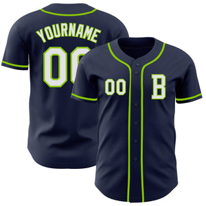 Custom Navy White-Neon Green Authentic Baseball Jersey