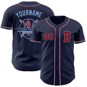 Custom Navy Red-Light Blue Authentic Baseball Jersey