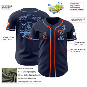 Custom Navy Powder Blue-Orange Authentic Baseball Jersey