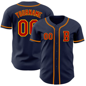 Custom Navy Red-Gold Authentic Baseball Jersey