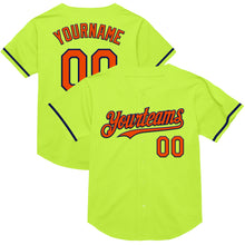 Laden Sie das Bild in den Galerie-Viewer, Custom Neon Green Orange-Navy Mesh Authentic Throwback Baseball Jersey
