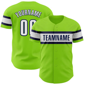 Custom Neon Green White-Navy Authentic Baseball Jersey