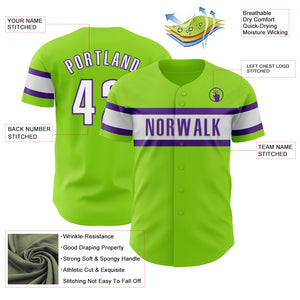 Custom Neon Green White-Purple Authentic Baseball Jersey