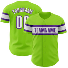 Загрузить изображение в средство просмотра галереи, Custom Neon Green White-Purple Authentic Baseball Jersey
