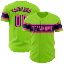 Загрузить изображение в средство просмотра галереи, Custom Neon Green Pink-Navy Authentic Baseball Jersey
