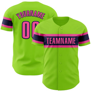 Custom Neon Green Pink-Navy Authentic Baseball Jersey