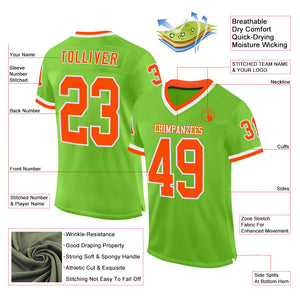 Custom Neon Green Orange-White Mesh Authentic Throwback Football Jersey