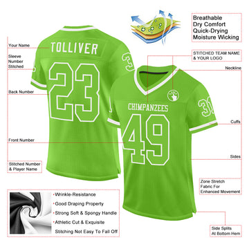 Custom Neon Green White Mesh Authentic Throwback Football Jersey