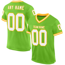 Загрузить изображение в средство просмотра галереи, Custom Neon Green White-Gold Mesh Authentic Throwback Football Jersey
