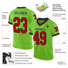 Загрузить изображение в средство просмотра галереи, Custom Neon Green Red-Navy Mesh Authentic Throwback Football Jersey
