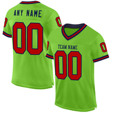 Загрузить изображение в средство просмотра галереи, Custom Neon Green Red-Navy Mesh Authentic Throwback Football Jersey
