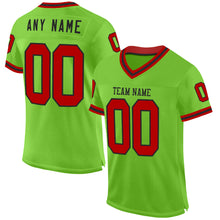 Загрузить изображение в средство просмотра галереи, Custom Neon Green Red-Black Mesh Authentic Throwback Football Jersey
