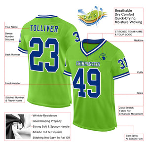 Custom Neon Green Royal-White Mesh Authentic Throwback Football Jersey