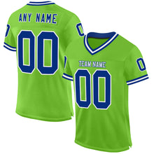 Загрузить изображение в средство просмотра галереи, Custom Neon Green Royal-White Mesh Authentic Throwback Football Jersey
