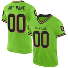 Laden Sie das Bild in den Galerie-Viewer, Custom Neon Green Black-Old Gold Mesh Authentic Throwback Football Jersey
