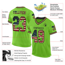 Charger l&#39;image dans la galerie, Custom Neon Green Vintage USA Flag Black-Old Gold Mesh Authentic Throwback Football Jersey
