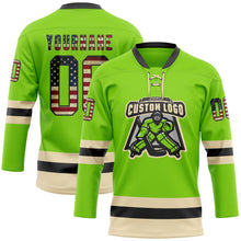 Загрузить изображение в средство просмотра галереи, Custom Neon Green Vintage USA Flag Black-Cream Hockey Lace Neck Jersey
