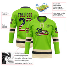 Загрузить изображение в средство просмотра галереи, Custom Neon Green Vintage USA Flag Black-Cream Hockey Lace Neck Jersey
